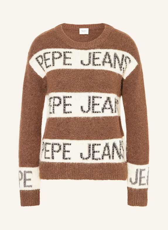 Pepe Island Jeans Pullover HELMI mit Schmuckperlen BRAUN/ ECRU