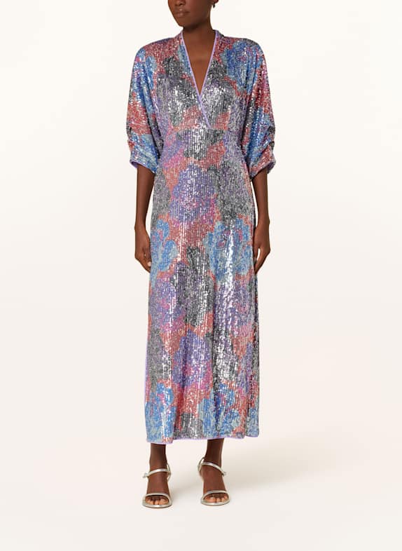 Vision Of Super graphic-print T-shirt Evening dress with 3/4 sleeve and sequins RED/ PURPLE/ BLUE