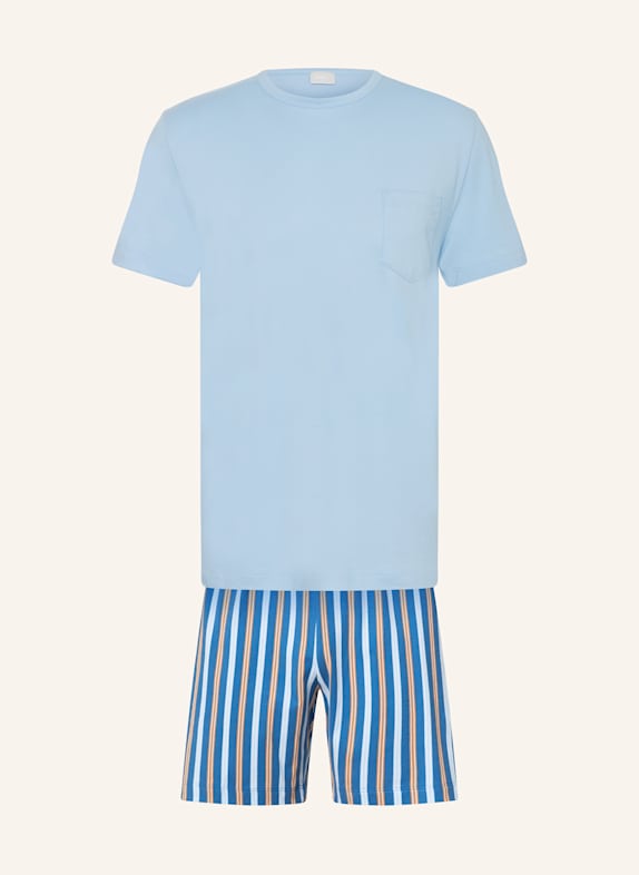mey Shorty-Schlafanzug Serie BOLD BLUE STRIPES HELLBLAU/ DUNKELBLAU/ BRAUN