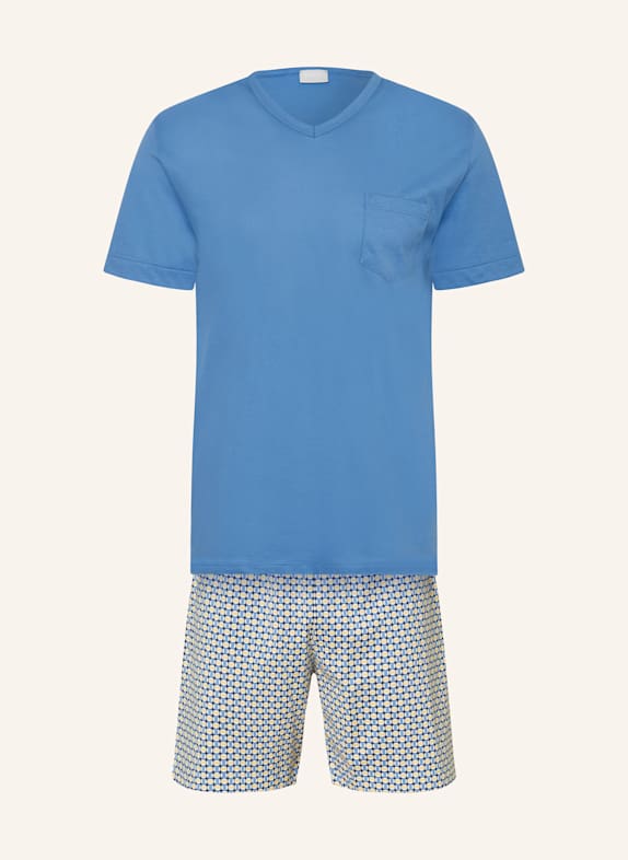 mey Shorty-Schlafanzug Serie SUMMER GEO BLAU/ DUNKELBLAU/ GELB
