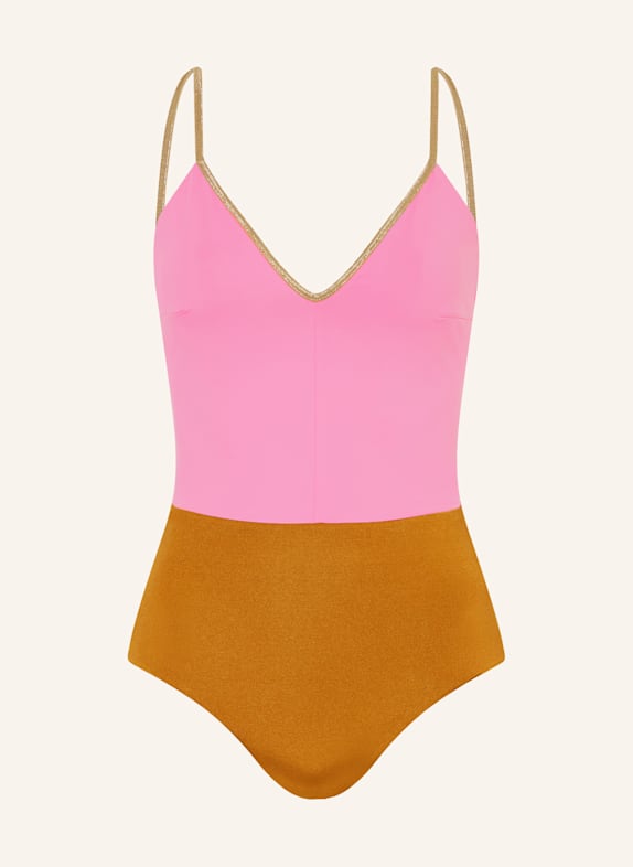 MYMARINI Badeanzug VACATIONBODY SHINE zum Wenden mit UV-Schutz 50+ ROSA/ COGNAC