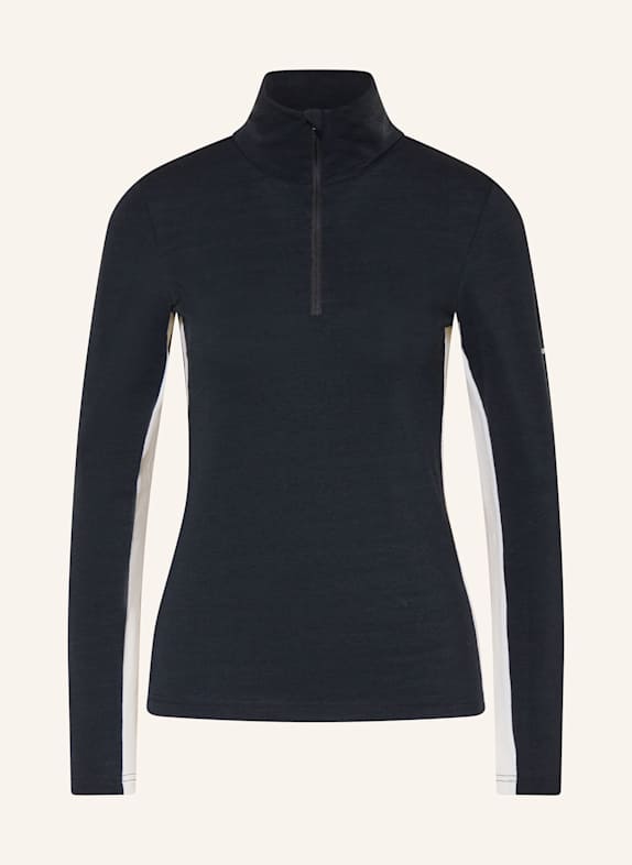 WE NORWEGIANS Piqué midlayer VOSS made from merino wool DARK BLUE/ ECRU