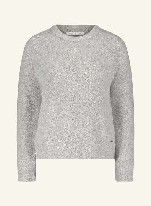 BETTY&CO Bouclè-Pullover mit Schmuckperlen HELLGRAU