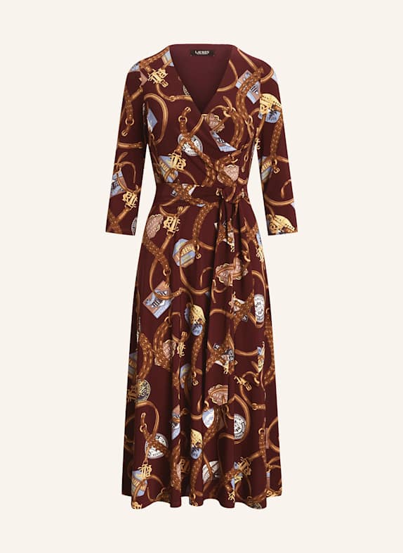LAUREN RALPH LAUREN Jerseykleid in Wickeloptik mit 3/4-Arm DUNKELROT/ BRAUN/ BLAUGRAU