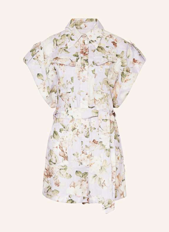 ZIMMERMANN Linen jumpsuit ACACIA LIGHT PURPLE/ GREEN/ WHITE