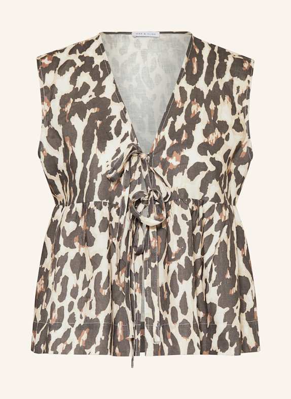 MRS & HUGS Blouse top made of linen CREAM/ ECRU/ BLACK