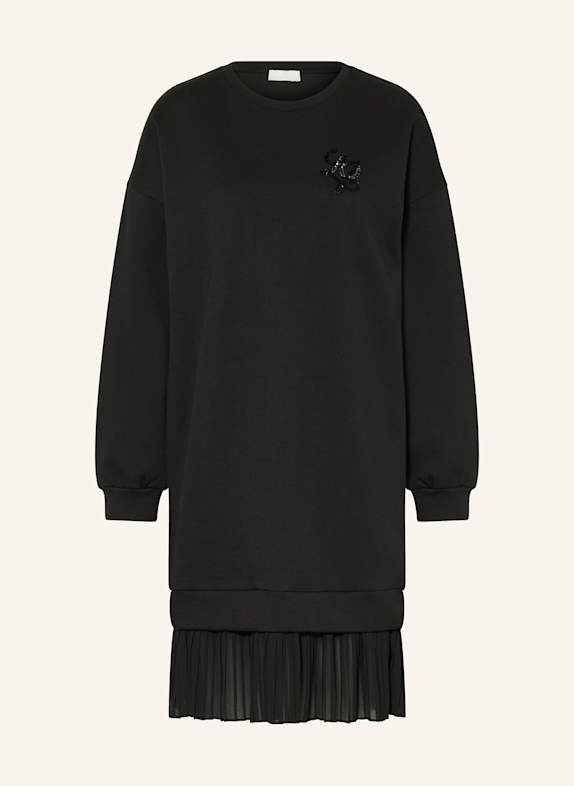 LIU JO Sweatkleid mit Plissees und Schmuckperlen SCHWARZ
