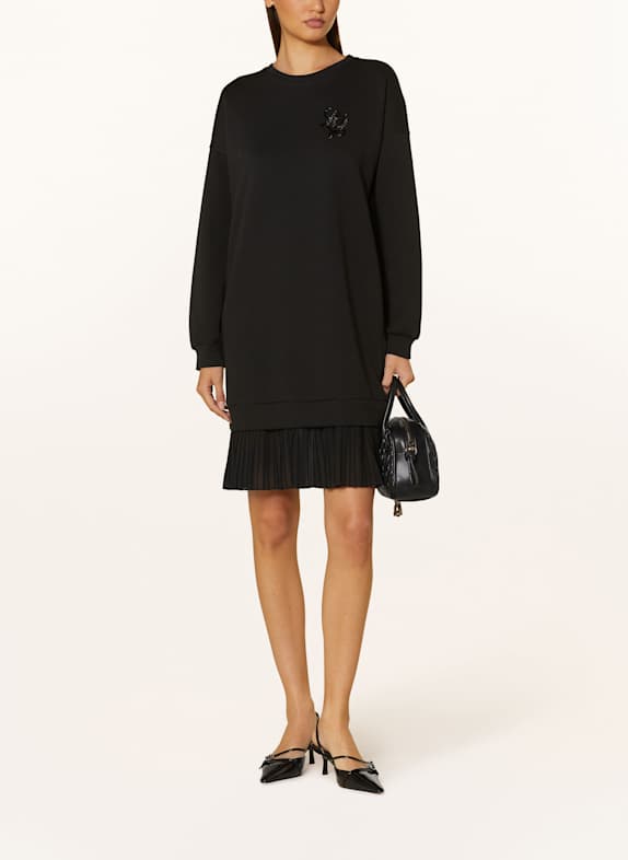 LIU JO Sweatkleid mit Plissees und Schmuckperlen SCHWARZ