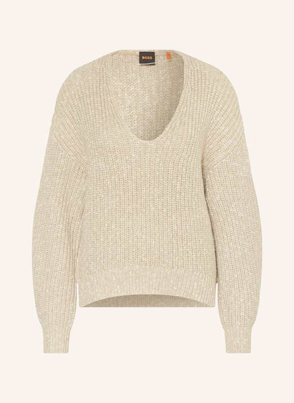 BOSS Pullover FACACIA mit Glitzergarn BEIGE