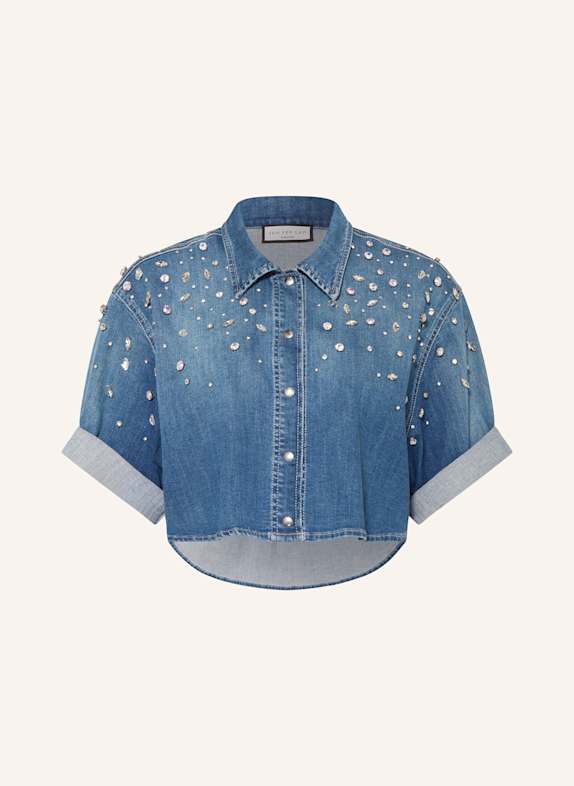 SEM PER LEI Cropped-Jeansbluse mit Schmucksteinen BLAU