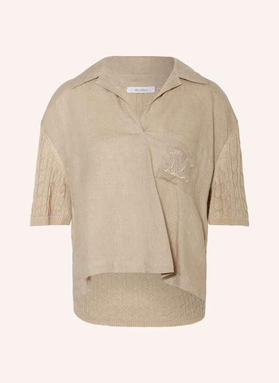 Max Mara Blusenshirt PAVIDI aus Leinen im Materialmix TAUPE