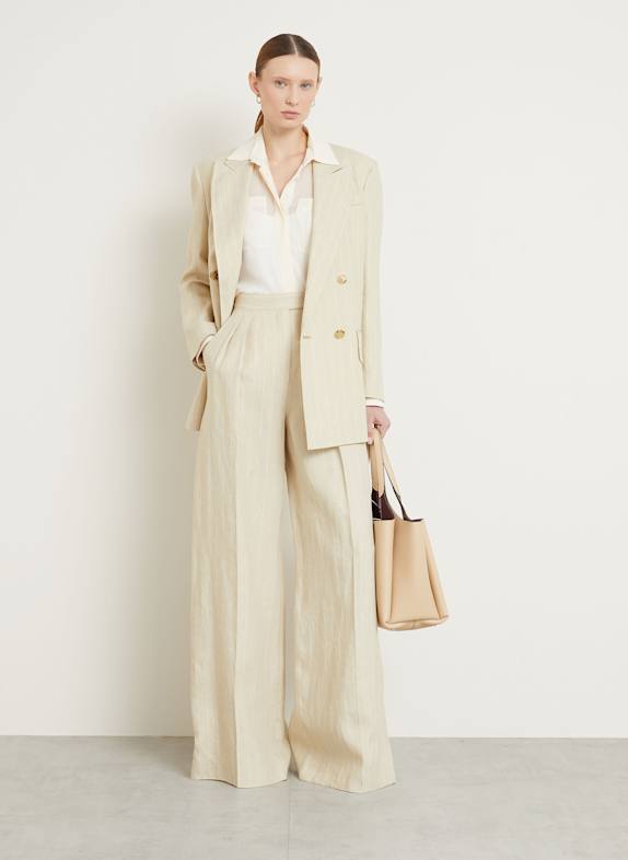 Max Mara Marlenehose RAUCHE aus Leinen BEIGE / CREME