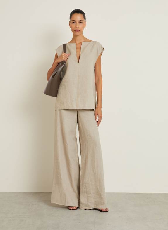 Max Mara Blusentop COLIMBO aus Leinen TAUPE