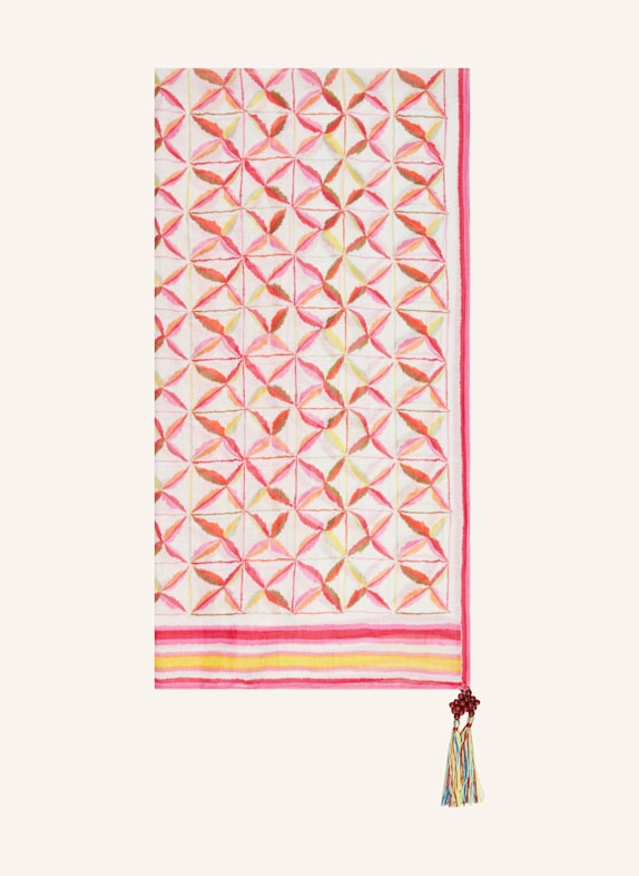 MALA ALISHA Schal AURORA mit Leinen WEISS/ PINK/ HELLGRÜN