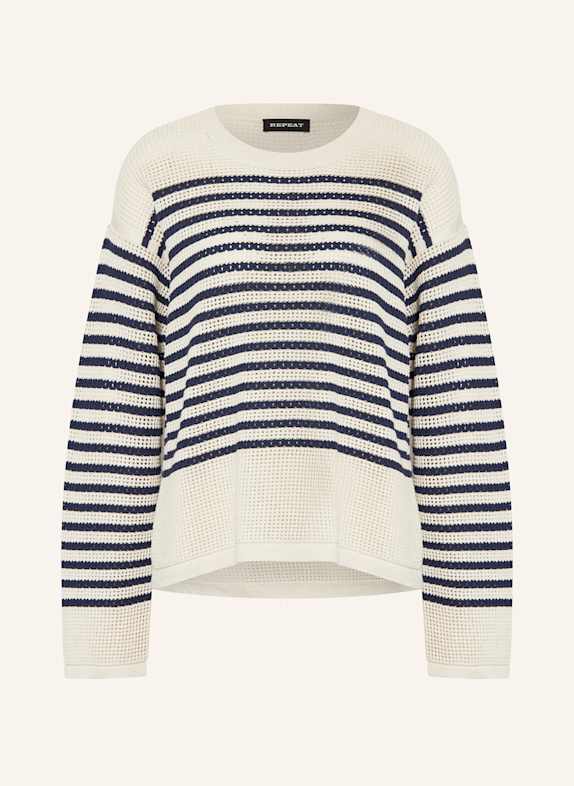 REPEAT Pullover CREME/ DUNKELBLAU