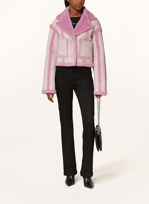 OW Collection Jacke BERLIN in Lederoptik mit Kunstfell HELLLILA/ LILA