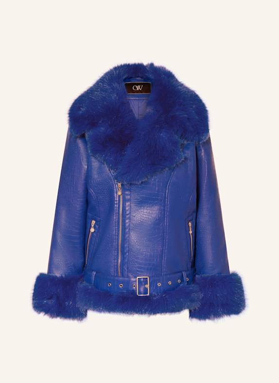 OW Collection Jacke CROC in Lederoptik mit Kunstfell BLAU