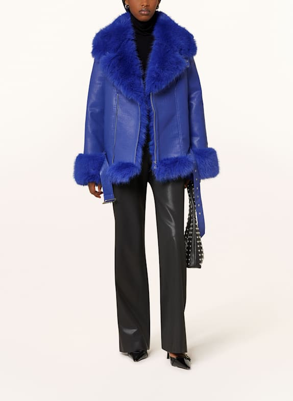 OW Collection Jacke CROC in Lederoptik mit Kunstfell BLAU