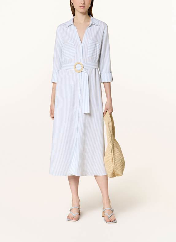 comma Hemdblusenkleid mit Leinen WEISS/ HELLBLAU