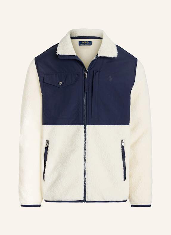 POLO RALPH LAUREN Teddyfell-Jacke im Materialmix ECRU/ DUNKELBLAU
