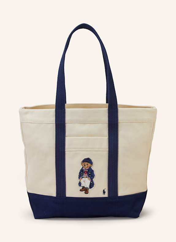 Le Cosmos beaded shoulder bag Nude Shopper ECRU/ DARK BLUE