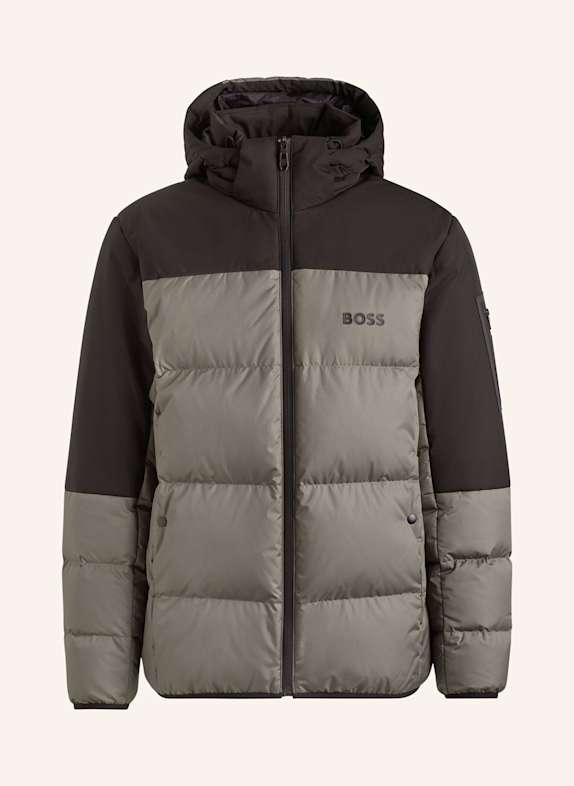 BOSS Lightweight-Daunenjacke HAMAR mit abnehmbarer Kapuze SCHWARZ/ GRAU