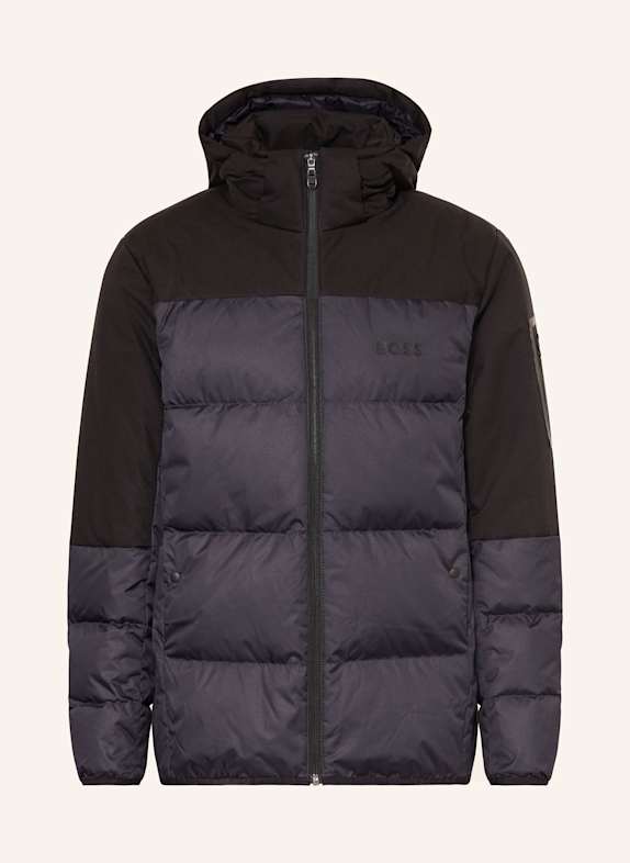 BOSS Lightweight-Daunenjacke HAMAR mit abnehmbarer Kapuze DUNKELBLAU/ SCHWARZ