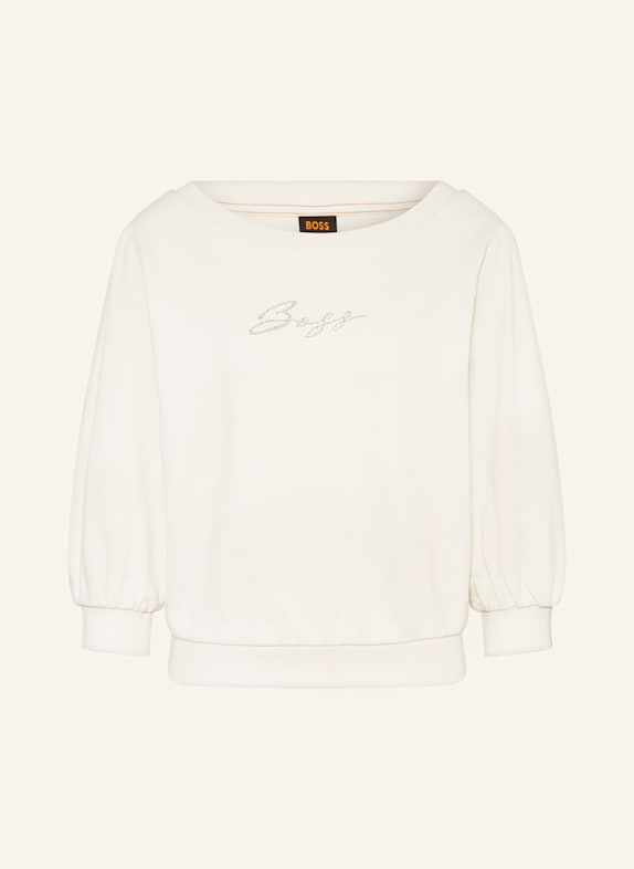 BOSS Sweatshirt EMAY mit 3/4-Arm und Schmucksteinen WEISS
