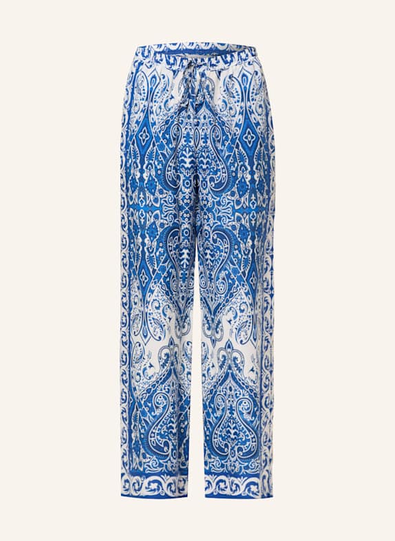 MRS & HUGS Wide leg trousers with silk BLUE/ WHITE