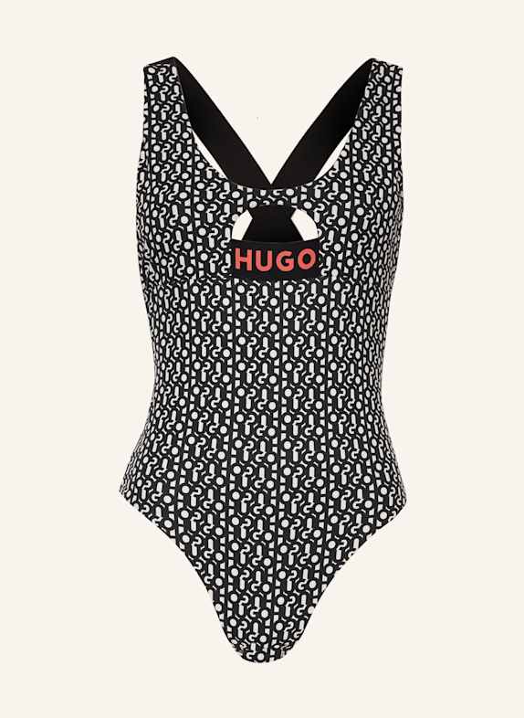 HUGO Badeanzug MONOGRAM SCHWARZ/ WEISS