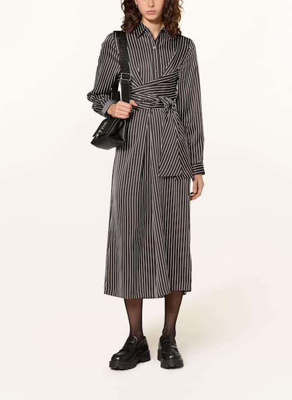 HUGO Hemdblusenkleid KATHRINA aus Satin SCHWARZ/ WEISS