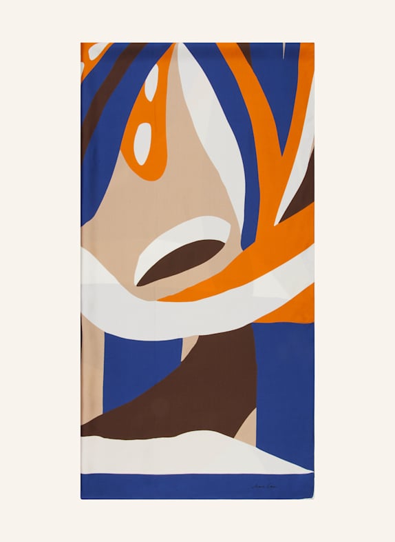 MARC CAIN Seidenschal BLAU/ ORANGE/ DUNKELBRAUN