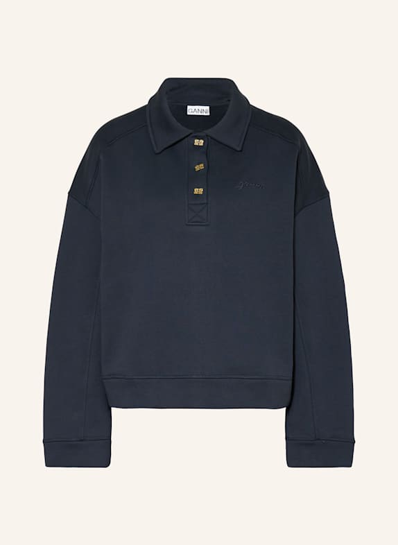 GANNI Sweatshirt fabric polo shirt DARK BLUE