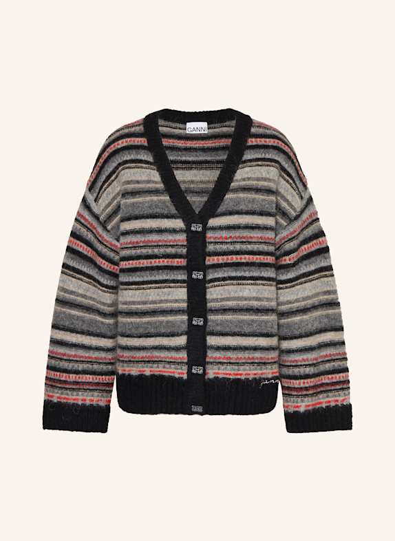 GANNI Strickjacke mit Alpaka GRAU/ SCHWARZ/ ROT