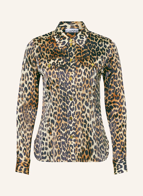 GANNI Satin shirt blouse BEIGE/ BROWN/ DARK BROWN