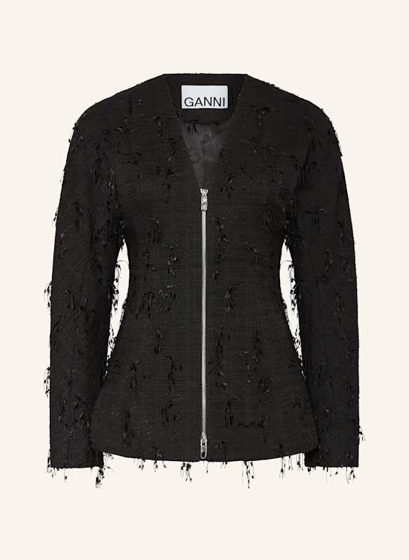 GANNI Tweed-Blazer SCHWARZ