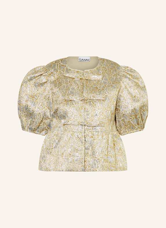 GANNI Blusenshirt mit Glitzergarn GOLD/ SILBER