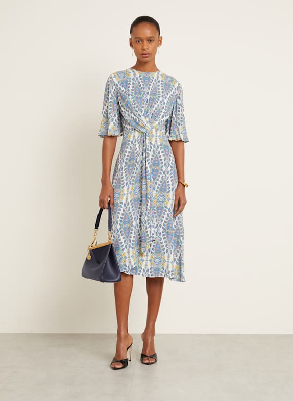 ETRO Kleid in Wickeloptik CREME/ BLAU/ DUNKELGELB