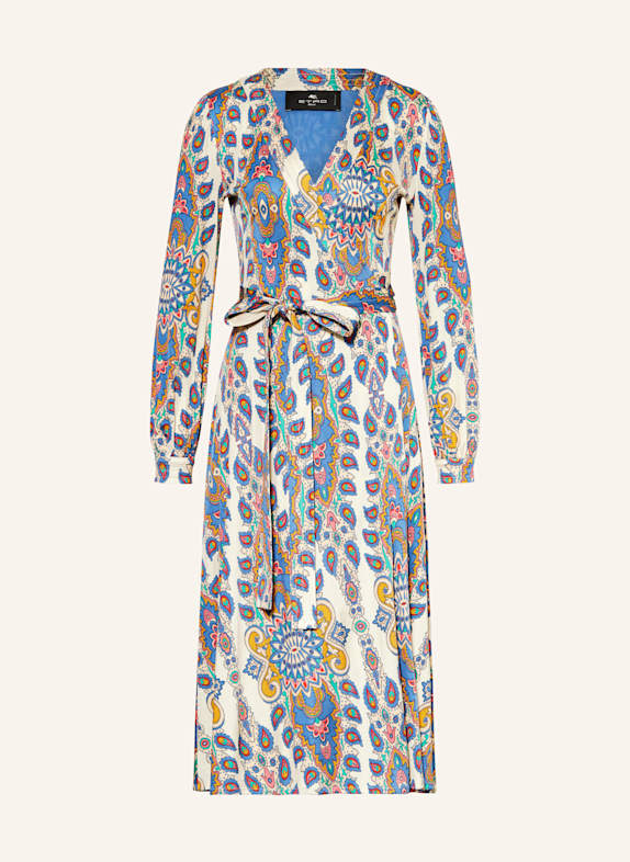 ETRO Wickelkleid ECRU/ BLAU/ DUNKELGELB