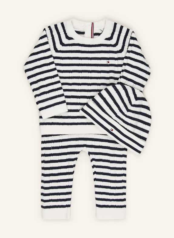 TOMMY HILFIGER Set: Pullover, Strickhose und Mütze DUNKELBLAU/ WEISS