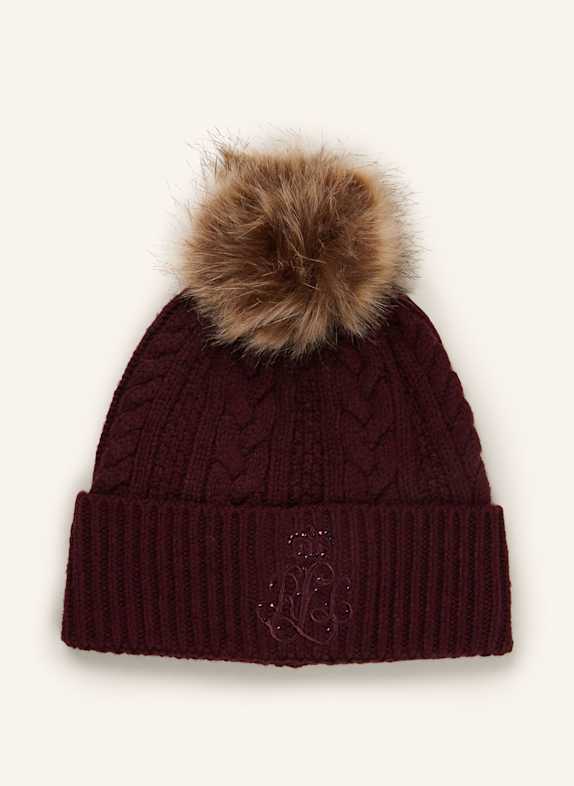 LAUREN RALPH LAUREN Mütze mit Schmucksteinen DUNKELROT