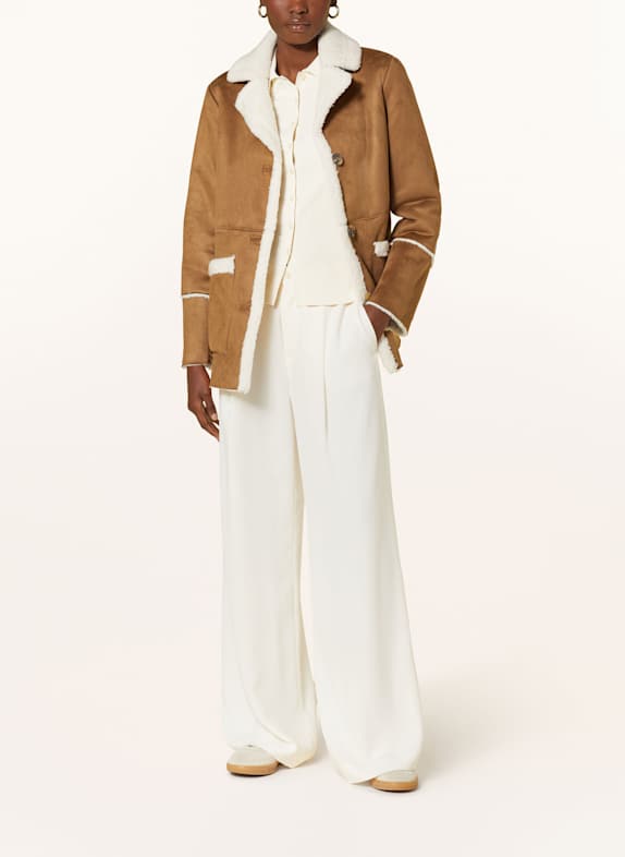 LAUREN RALPH LAUREN Jacke in Lederoptik mit Kunstfell BEIGE