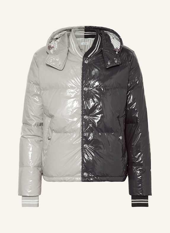 THOM BROWNE. Down jacket with removable hood LIGHT GRAY/ DARK GRAY