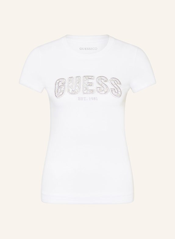 GUESS T-Shirt mit Schmucksteinen WEISS