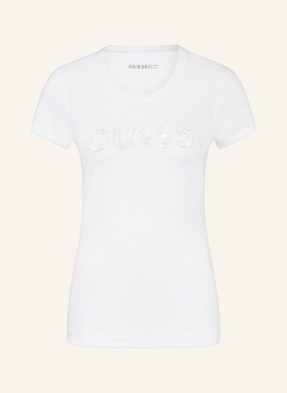 GUESS T-Shirt mit Schmucksteinen WEISS