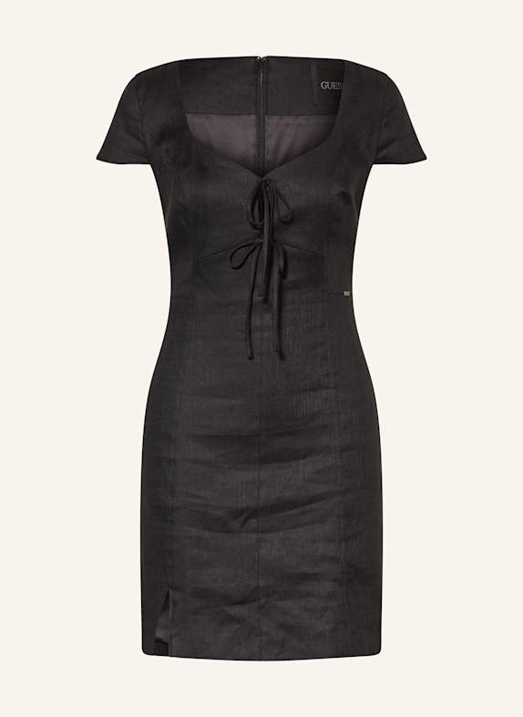 GUESS ISABEAU dress with linen BLACK