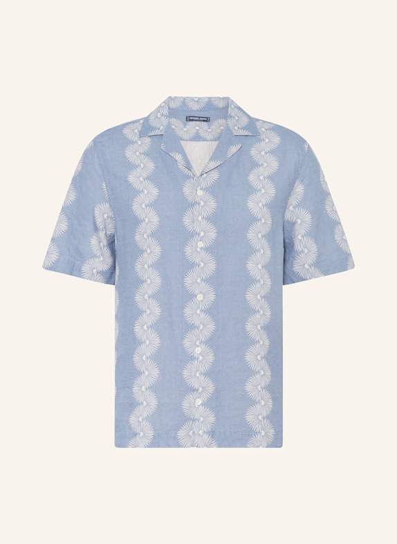 FRESCOBOL CARIOCA Resorthemd aus Leinen Comfort Fit BLAU/ WEISS