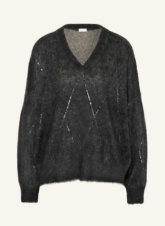 BRUNELLO CUCINELLI Pullover mit Pailletten und Mohair DUNKELGRAU