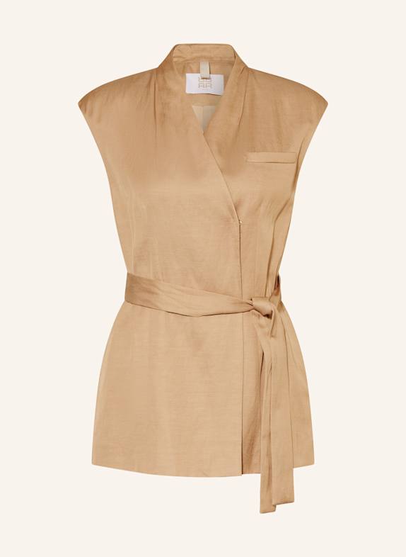 RIANI Satinweste mit Leinen CAMEL