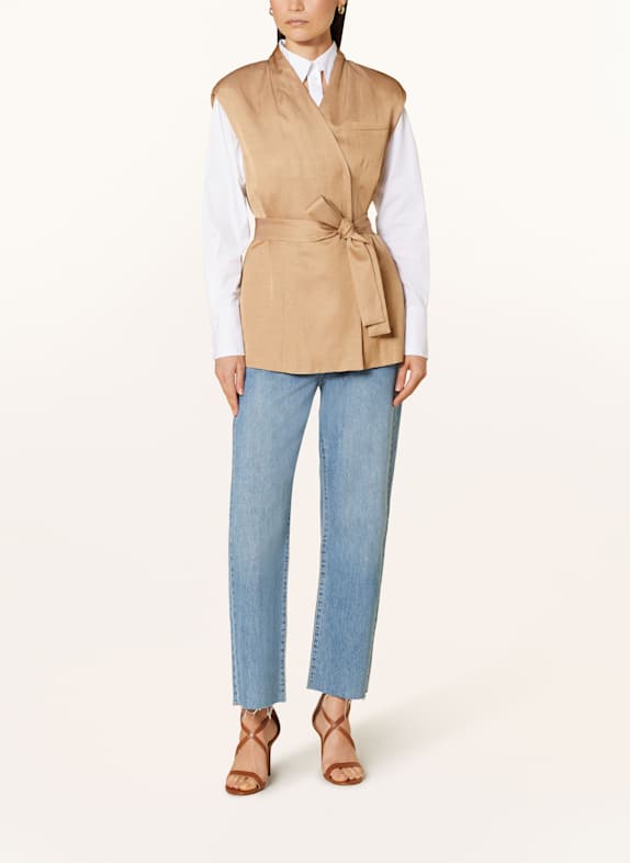 RIANI Satinweste mit Leinen CAMEL